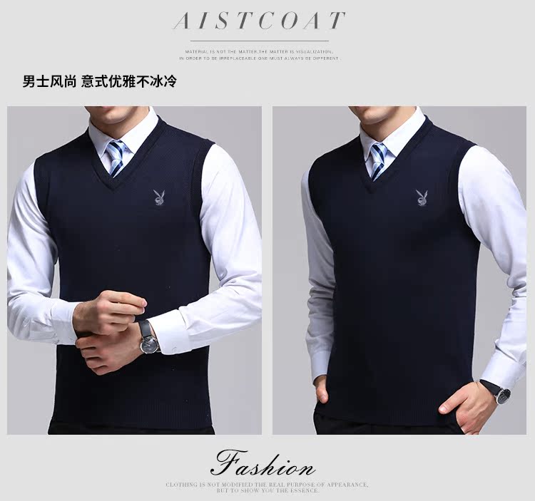 Mùa thu Playboy người đàn ông trung niên của áo len màu rắn vest vest v- cổ áo len áo gi lê trùm đầu cha