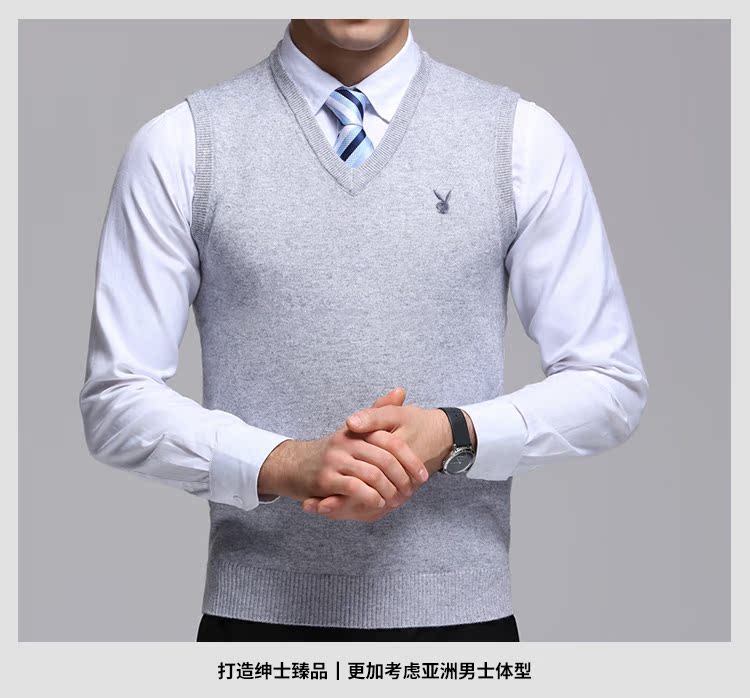 Mùa thu Playboy người đàn ông trung niên của áo len màu rắn vest vest v- cổ áo len áo gi lê trùm đầu cha