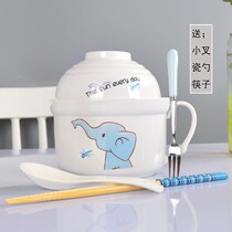 Bowl Chopsticks Single Set of exquisite work ethnic cute girl Dormitory Students Ceramics Office Bubble Noodles Lunch Box