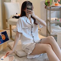 Ice Silk Pyjamas Woman 2021 New Summer Slim Short Sleeve Summer Home Dress Lady Suit Advanced Sensation Pure Color