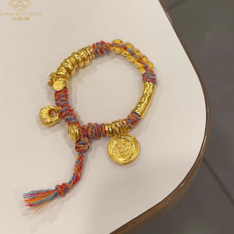 Gold Coin Wrap Bracelet for Women, 999 Pure Gold String Bracelet, Fashionable Design, Gift for Valentine's Day or Birthday Gold Coin Wrap Bracelet for Women, 999 Pure Gold String Bracelet, Fashionable Design, Gift for Valentine's Day or Birthday