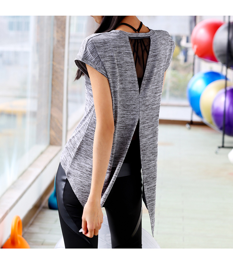 Thư thể thao nữ tay ngắn lưới thoáng khí vẻ đẹp phía sau thắt nút áo thun thể dục yoga thoải mái Slim quần áo nhanh khô áo thun reebok