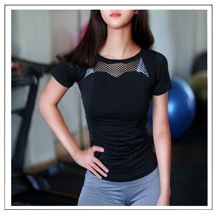 Quần short thể thao nữ tay ngắn cổ tròn làm đẹp lưng áo thun co giãn cao thoáng khí tập yoga bó sát thể dục quần áo nhanh khô mùa hè áo top tank