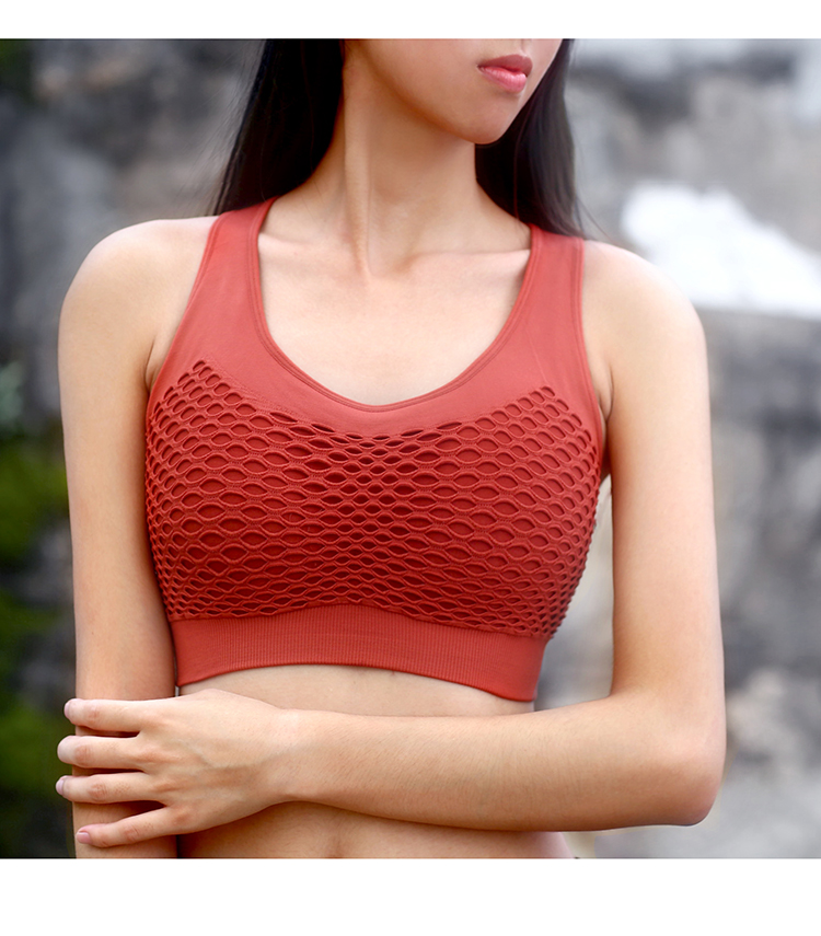 Lưới làm đẹp trở lại áo ngực thể thao không có vòng thép tập hợp áo chống sốc tập thể dục đồ lót nữ chống sốc áo ngực nhanh khô áo yoga