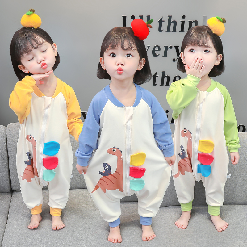 Baby's sweater warm underwear Spring and fall children's cartoon pajamas anti-kick by long sleeved baby hay clothes