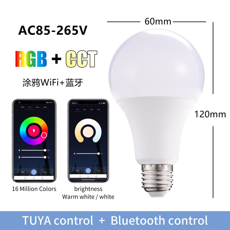 Wifi Smart Voice Light Bulb Supports App Bluetooth Wireless Control E27E26 Energy-Saving Dimming and Color Changing 110V220