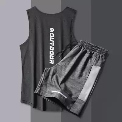 Vest set Men's Fitness clothes sleeveless sports quick-drying 2021 summer men's ice silk running room training clothes