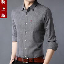 Middle-aged men's father long sleeve shirt 2019 spring and autumn cotton casual inch shirt thin striped shirt men's soil