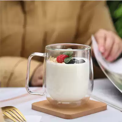 Heat-resistant double-layer thick glass coffee cup with lid with spoon large capacity transparent glass juice cup Milk Cup Tea Cup