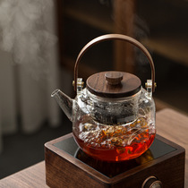 High temperature resistant glass steaming teapot Electric pottery stove Tea maker Large capacity wooden girder thickened glass teapot kettle