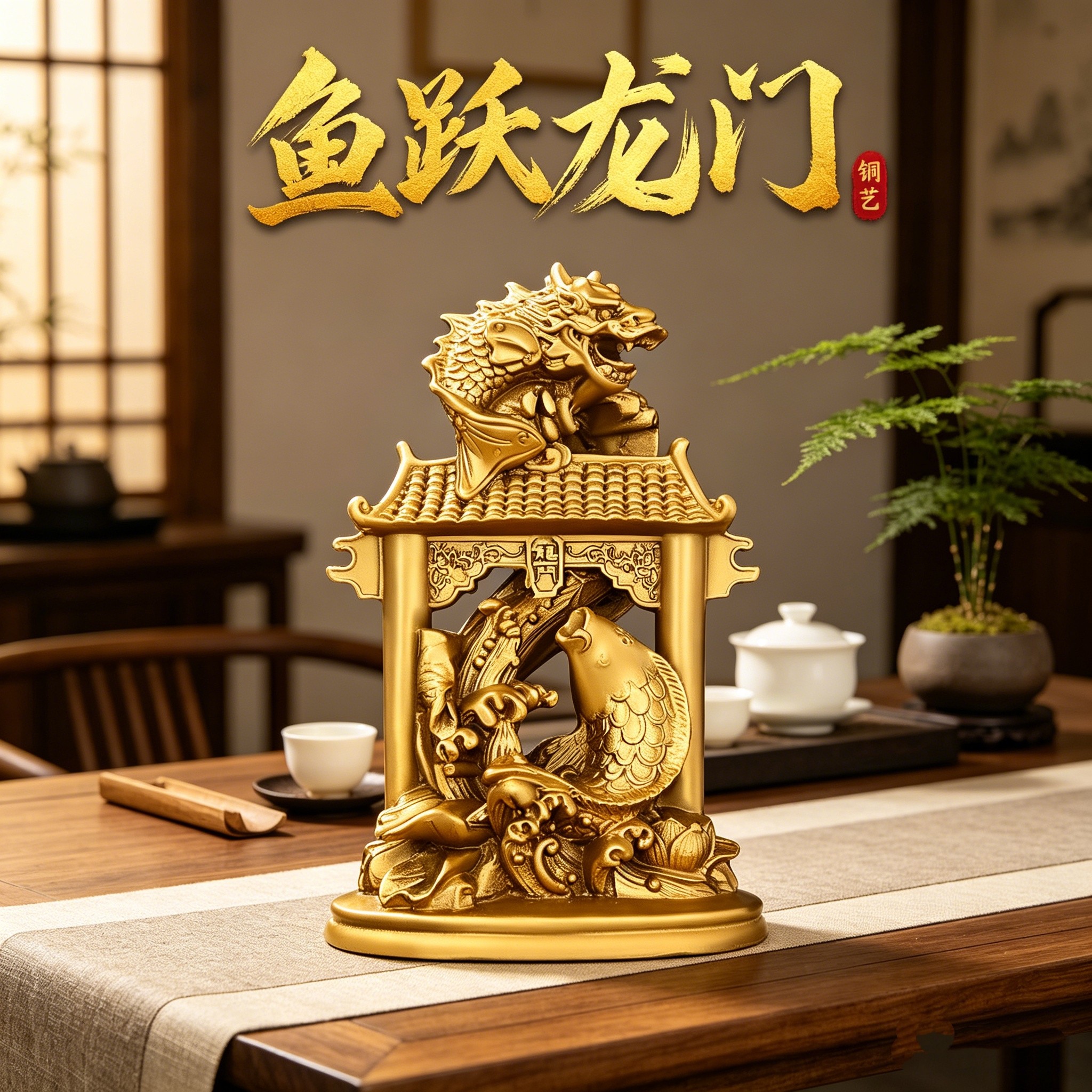 純銅鯉魚躍龍門擺件銅年年有餘魚躍龍門步步高昇家居辦公室裝飾品-淘寶
