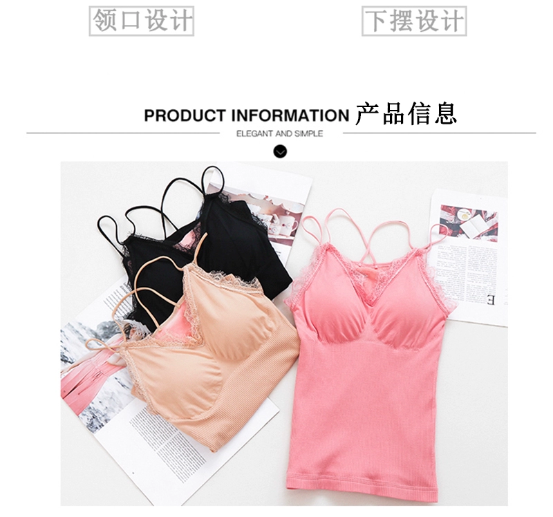Đồ lót nhiệt đáy quần vest nữ ấm áp ren cổ chữ V gợi cảm với áo độn ngực và áo nhung