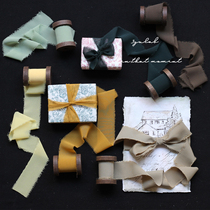 3yulab green yellow thin retro wooden spool satin ins vow this hand-held Flower strap props