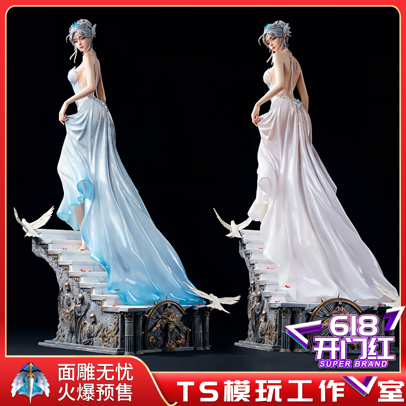 (TS) model play tes ghost knife series of the first Haiqin smoke look back blue and white double version 1 4 hand statue GK