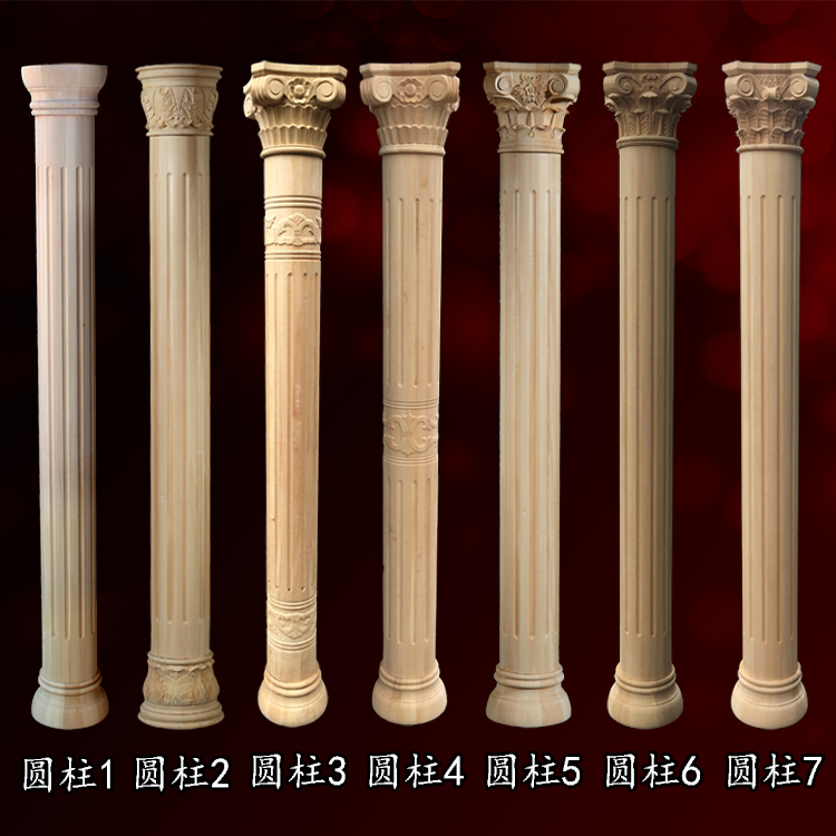 European solid wood Roman column Passageway background wall column Semicircular flat wooden interior column Carved Roman column