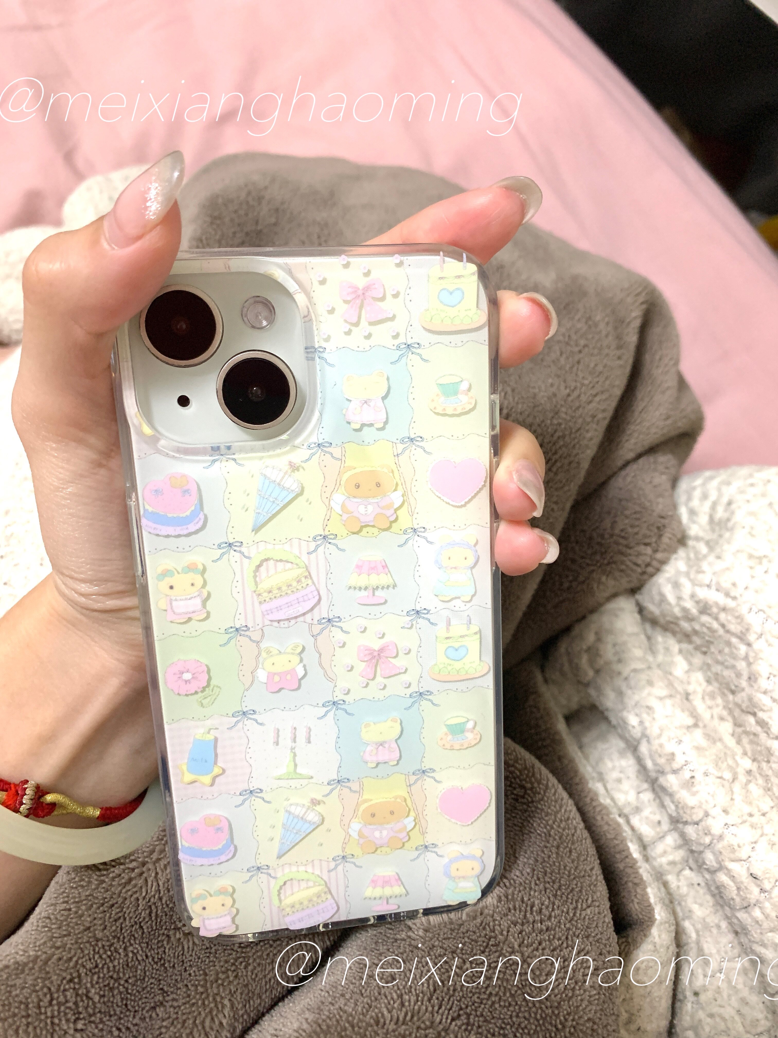 Original cute little crowdsourced retro small bear powder phone shell Applicable to apple 15pro14 double layer soft shell iPhone13 -Taobao