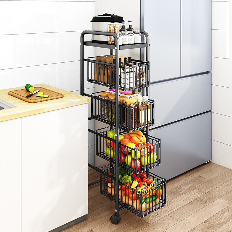 Drawer type kitchen shelf floor multi-layer multifunctional shelf can be drawn and slit storage rack vegetable storage rack