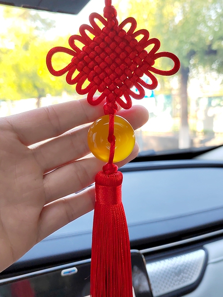 Car Pendant Chinese Knot Peace Buckle Safe Trip Gourd White Jade Boxwood Blackwood Rearview Mirror Car