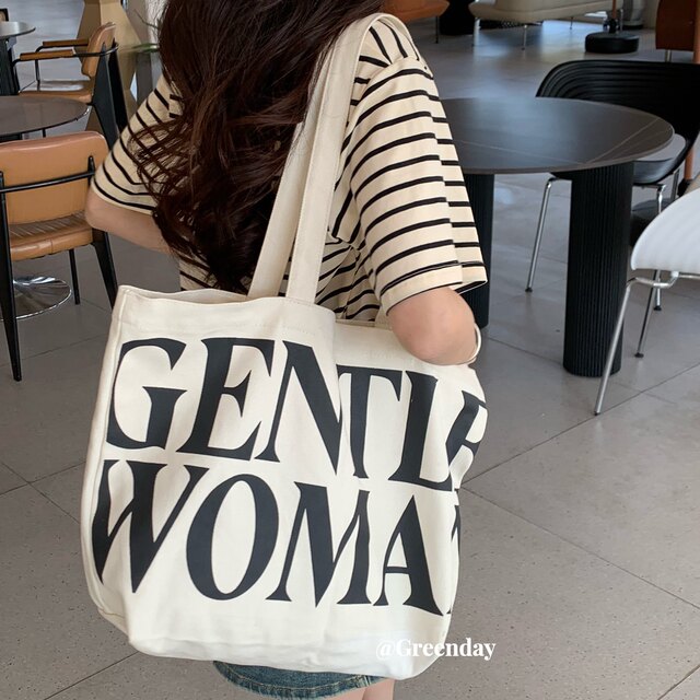 Thai Xiaoyou canvas tote bag niche design gentlewoman letter ຖົງຜ້າຜ້າບ່າຂະໜາດໃຫຍ່