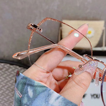 Plain beauty glasses women anti-blue radiation protection with myopia Diamond trimming rimless eye protection big face thin Korean version