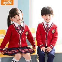 Primary school uniforms spring and autumn suits Korean childrens class uniforms three sets of academic style British knitting kindergarten Garden uniforms