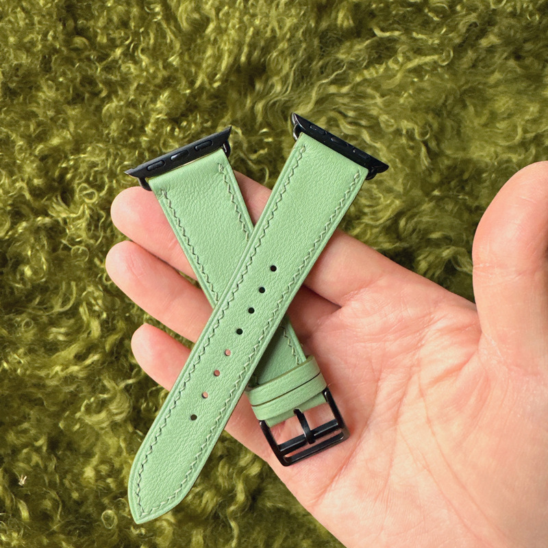 Suitable for Apple Apple Watch Strap Avocado Green H Family Calfskin Iwatchs Niche Hermès Orange Linen Blue