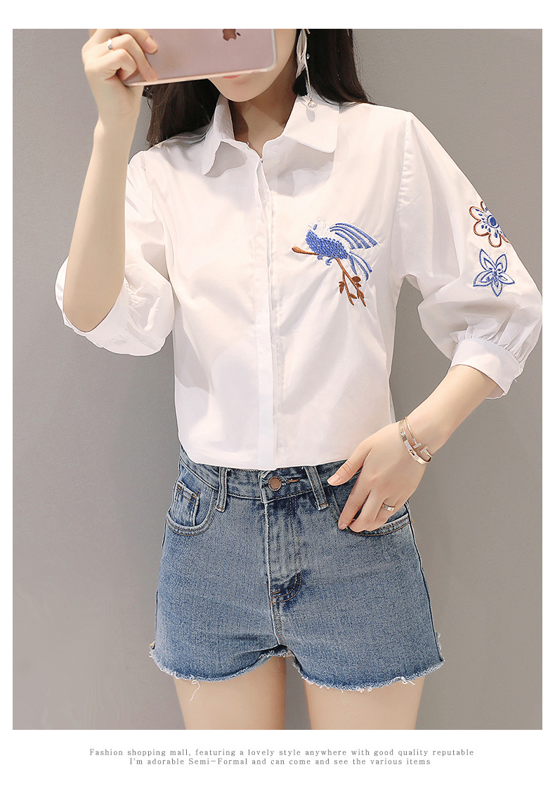 Áo sơ mi trắng tay dài mùa xuân thêu hoa mới và chim quốc gió lộng các kiểu áo vest nữ hàn quốc
