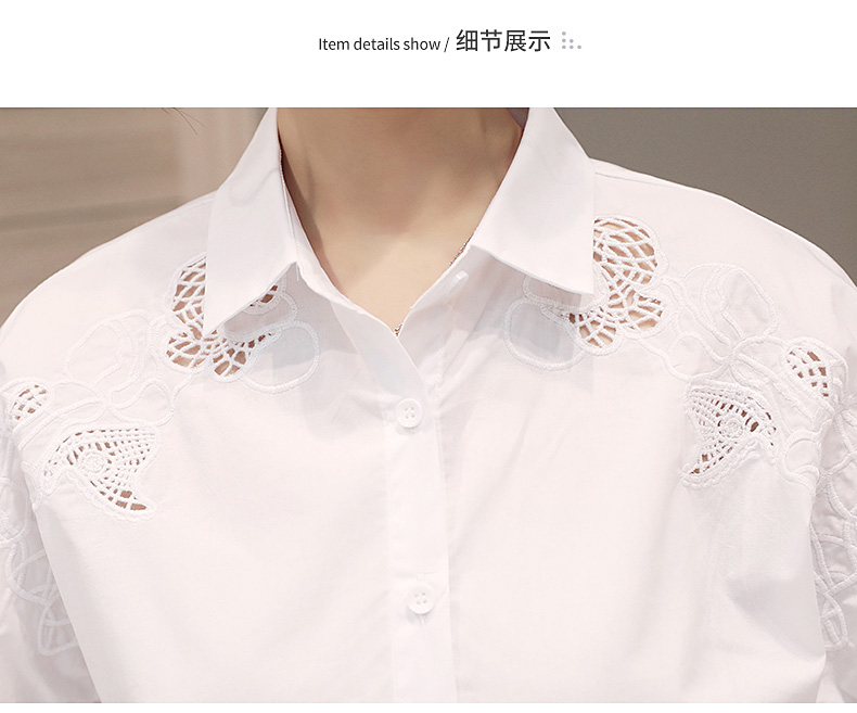 Áo xuân 2018 mới áo trắng nữ dài tay thêu rỗng tự trồng ngọt ngào hàng đầu Han Fan áo cotton giản dị áo sơ mi nữ hàn quốc