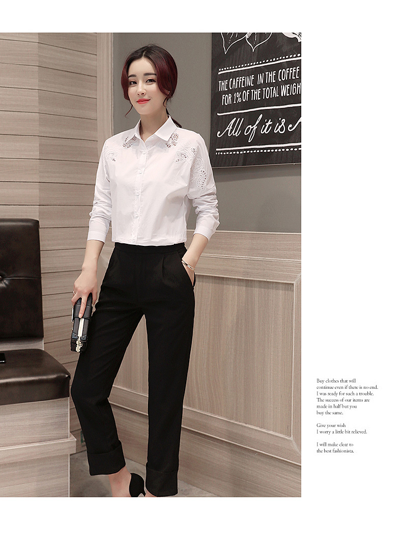 Áo xuân 2018 mới áo trắng nữ dài tay thêu rỗng tự trồng ngọt ngào hàng đầu Han Fan áo cotton giản dị áo sơ mi nữ hàn quốc