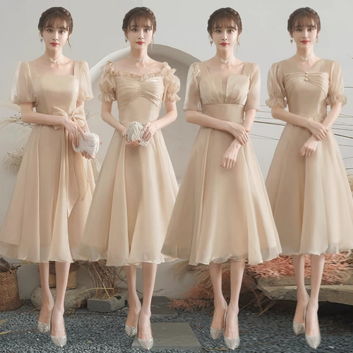 Демисезонное платье подружки невесты, небольшое вечернее платье, цвета шампанского, подходит для подростков