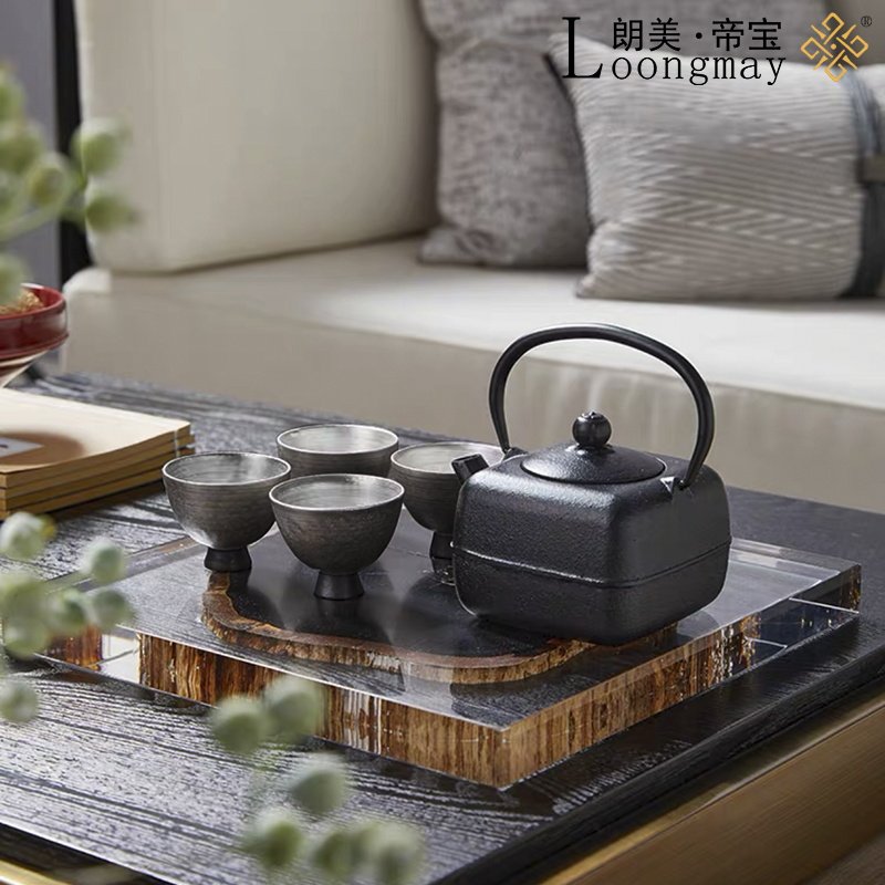 Modern New Chinese Lion Ornament Transparent Acrylic Wood Grain Tray Model Room Creative Home Decoration Decoration