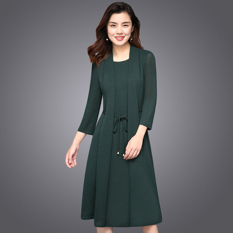 Broken code clearance Middle-aged women's temperament slim fit autumn and winter bottoming skirt fake two pieces of elastic knitted dress