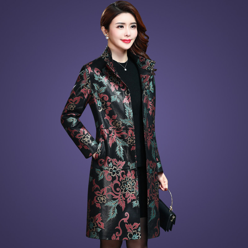 Henning Genuine Leather Clothing Sheep Leather Woman 2022 Spring Autumn New Large Size Loose and Thin Printed Mom Windsuit Jacket