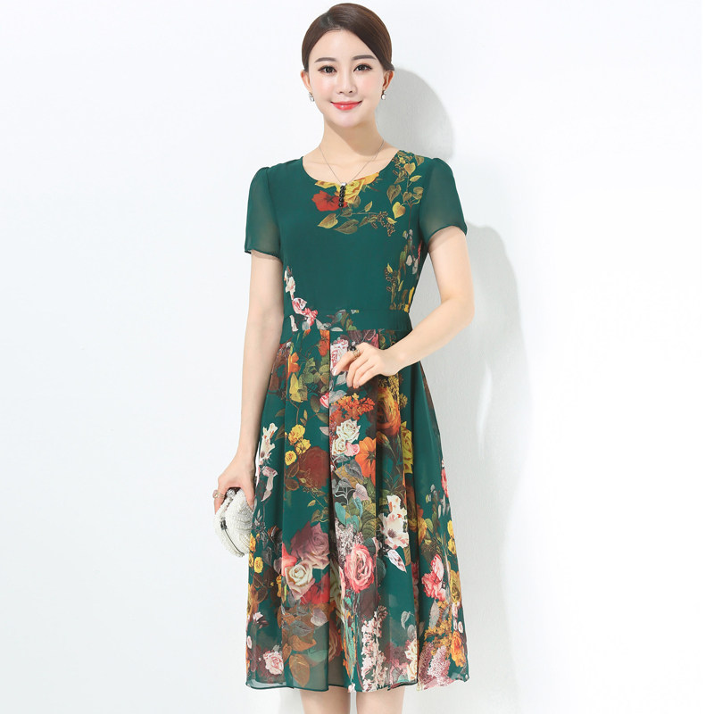 Special price chiffon dress women's long version of summer dress Korean version slim thin middle-aged mother dress big flower skirt
