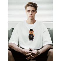 Tide brand bear T-shirt mens short sleeves summer new round neck cotton port wind half sleeve ins trend mens shoulder sleeves