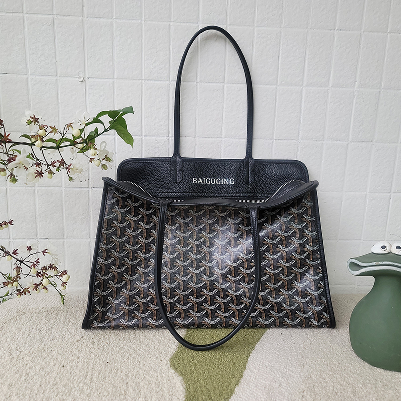 Gold Seller Geometric Pattern Hollow-Out Cowhide Shoulder Bag Commuting Large Bag Hardy Travel Companion Baigujing