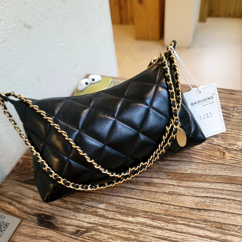 Gold Medal Seller European Imported Sheepskin Embossed Plaid Chain Bag Underarm Bag 25S New Dumpling Bag Bai Gujing