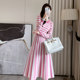 Red and white striped knitted dress women autumn and winter 2021 new mid-length bottoming with coat sweater skirt