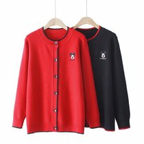 Chest embroidery Mickey round neck knitted cardigan 2021 early Autumn New Products 150 Jin Korean version size womens slightly fat MM