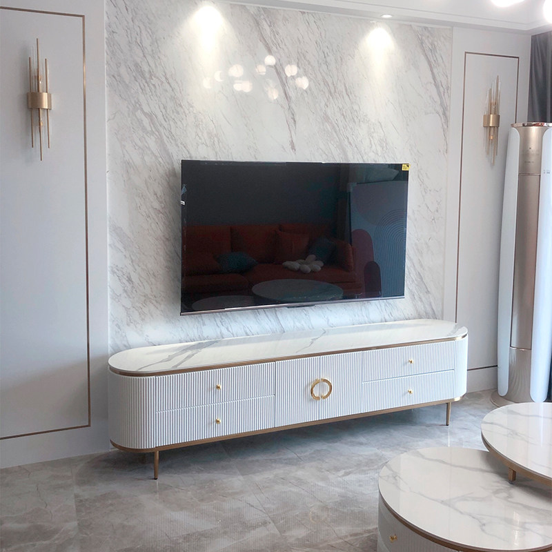 Postmodern light lavish rock plate TV cabinet Tea Table Composition Minimalist Living-room Marble Stainless Steel Baking Lacquered Land-style