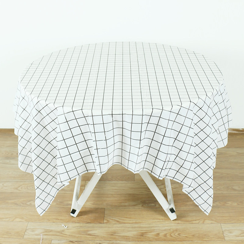 Disposable tablecloth ins small fresh style black and white grid tablecloth waterproof plastic thickened tablecloth home restaurant round table