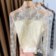 High collar plus velvet lace bottoming shirt for women 2024 new fungus edge high-end layering wear with mesh warm shirt