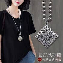 Retro time to run the flow Su pendant Tibetan silver long wool coat chain pendant ethnic wind Quartet Fortune Necklace Ornaments