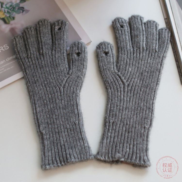 Pure colour wool knit Korean car labelling gloves Sub-finger Finger Touch screen Anti-cold original Cebu Wind Little Red Book Grass Autumn Winter