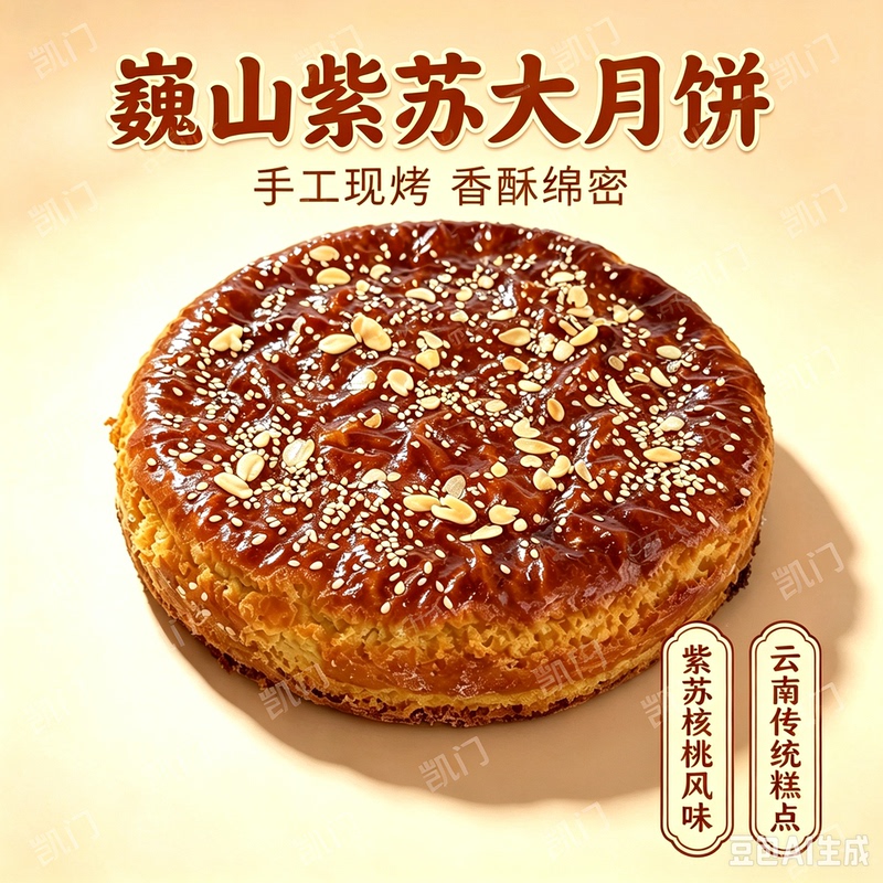 Perilla Large Mooncake, Yunnan Weishan Traditional Halal Mooncake with Rose Filling, Traditional Pastry Breakfast Gift Box
