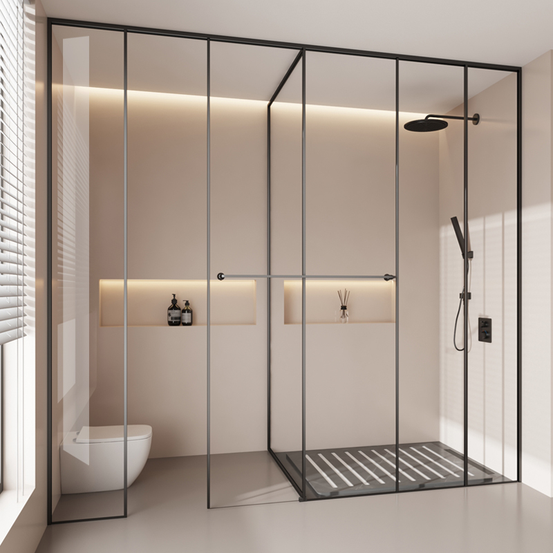 Minimalist One-Door Dual-Use Shower Room T-Shaped Bathroom Extremely Narrow Dry and Wet Separation Partition Bathroom Sliding Door Bath Screen