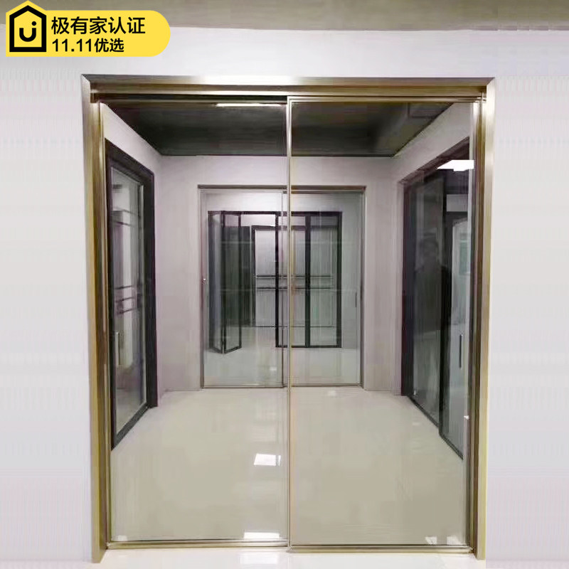 Sliding door balcony living room kitchen partition black narrow frame glass door modern simple aluminum alloy folding door