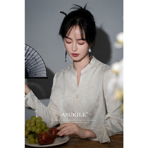 (Month Kyaw) ASUKILE Xie Xiaolike New Chinese style national wind retro satin shirt female blouse spring and autumn womens clothing