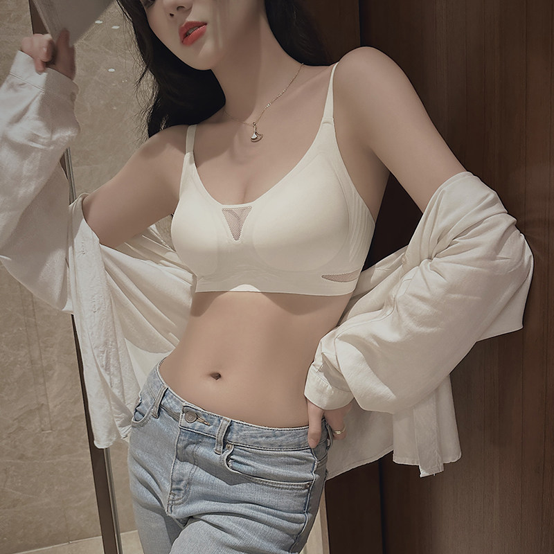 No-scratches underwear women's small breasts gather without steel ring jelly strips onto anti-sagging summer white adjusted bra hood-Taobao