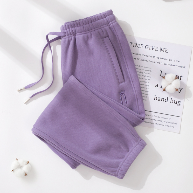 Light Purple Jogger Pants with Fleece Lining, Cropped Length, Petite Casual Sweatpants for Women, Harem Pants, Thin Spring/Autumn Style, Long Pants